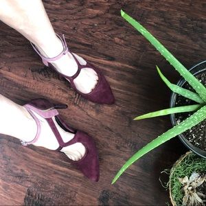 Suede / Velvet Pump Heel pointed toe ankle strap